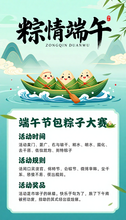 青绿粽情端午国风插画海报