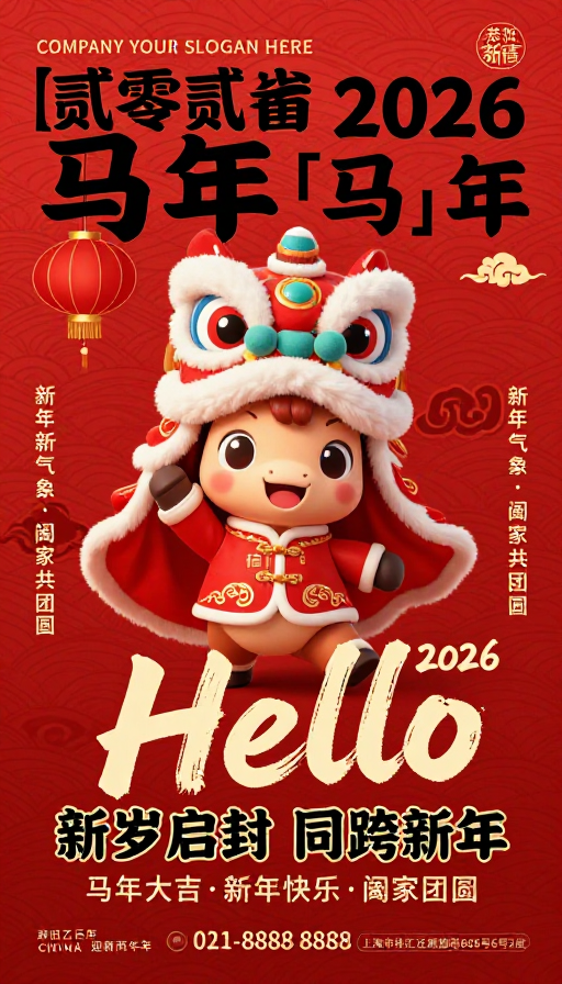 2026丙午马年喜庆中国风新年海报