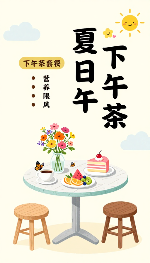 清新插画风夏日下午茶海报设计