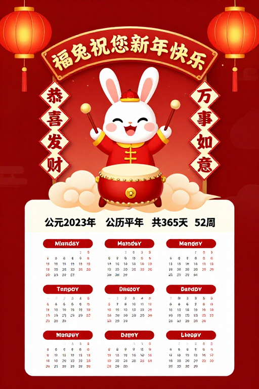 福兔贺岁·喜庆中国风新年海报