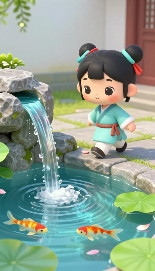 Q版雅士庭院静景：皮克斯风水墨诗意