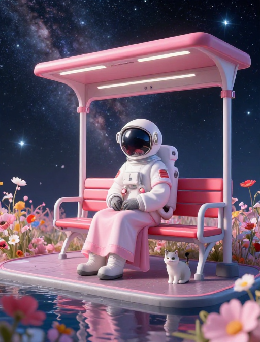 汉服宇航员置身梦幻宇宙：超现实浪漫3D艺术