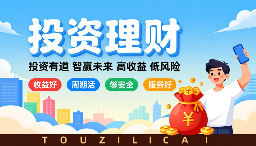 明亮插画风投资理财海报：高收益低风险智赢未来