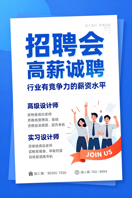 现代清新招聘海报：高薪诚聘与职场活力展示