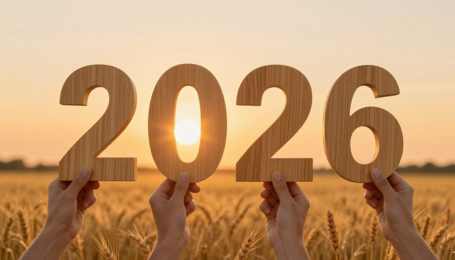 2026展望:麦田逆光托举木质数字