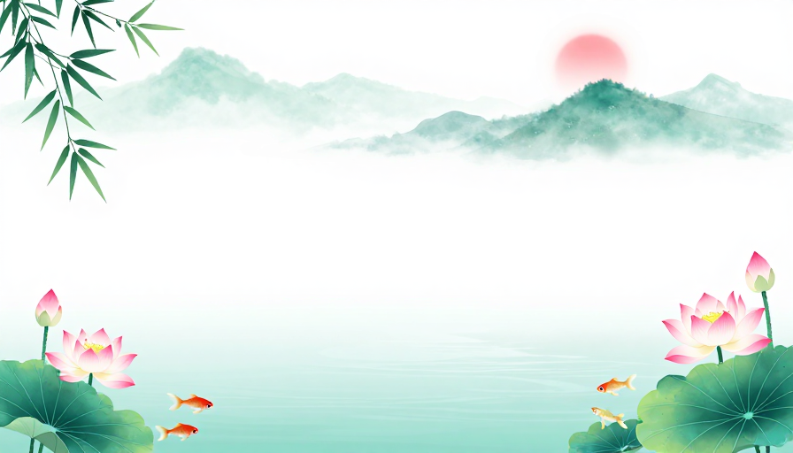 清雅留白中国风荷塘山水意境图