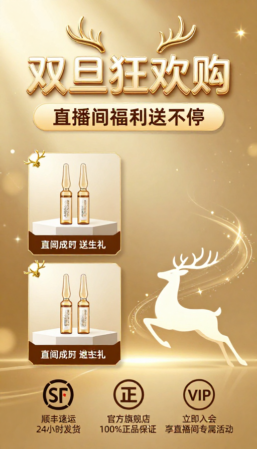 双旦狂欢购：金色奢华节日促销海报