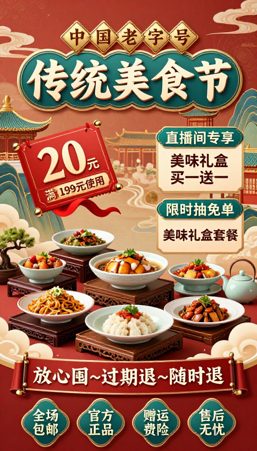 传统美食节：中国老字号中华风情海报