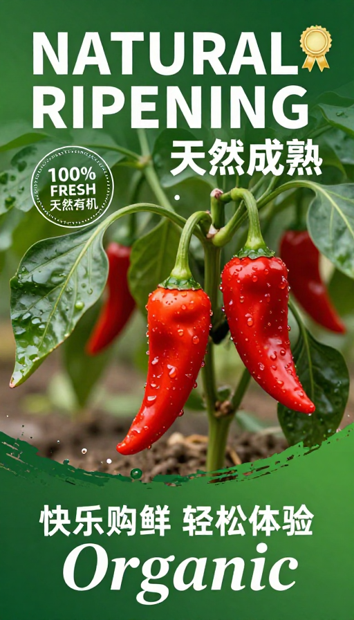 天然成熟鲜辣辣椒海报,清新自然有机蔬菜宣传图