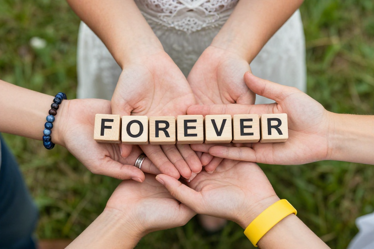 永恒之爱:双手托举'FOREVER'的婚礼象征