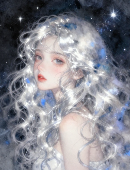 银辉少女与星河梦境：超现实水彩艺术