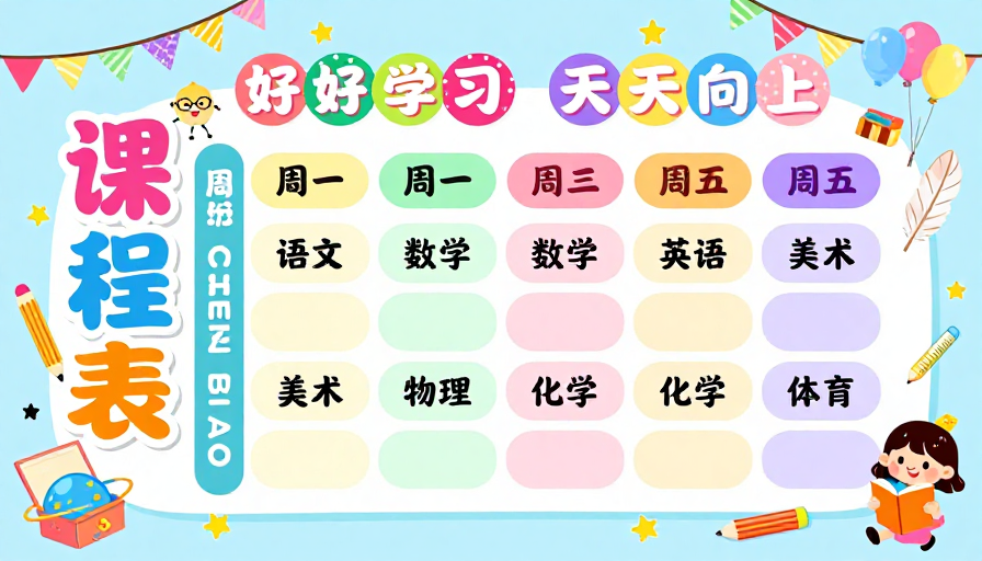 童趣活力课程表：色彩明快扁平插画海报