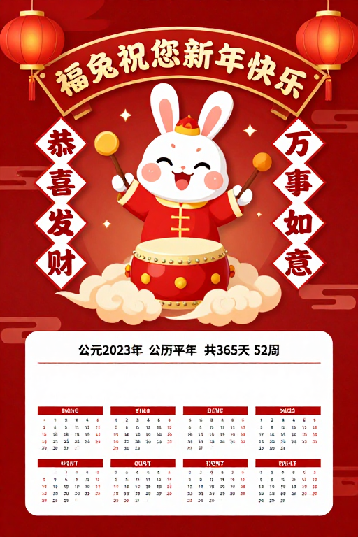 喜庆中国风新年海报：福兔送祝福