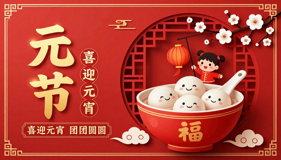 剪纸插画风元宵节喜庆海报