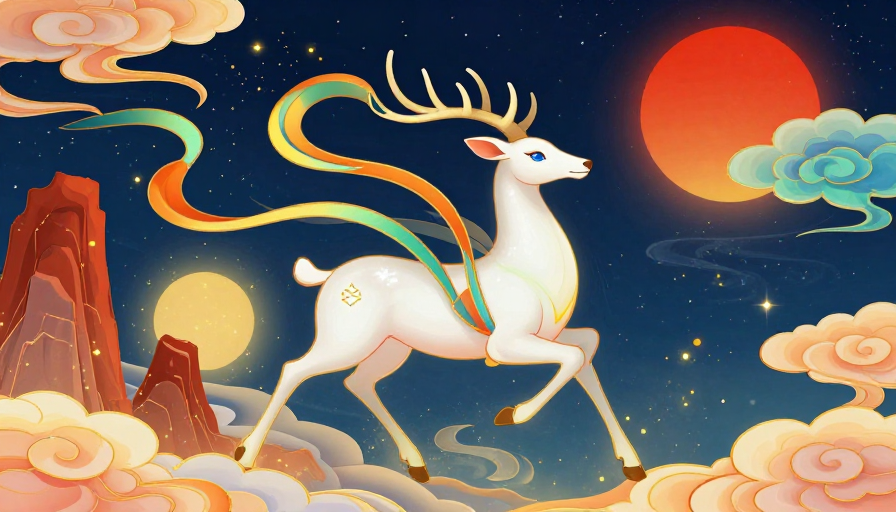 神鹿跃动:东幻星夜下的神圣之光
