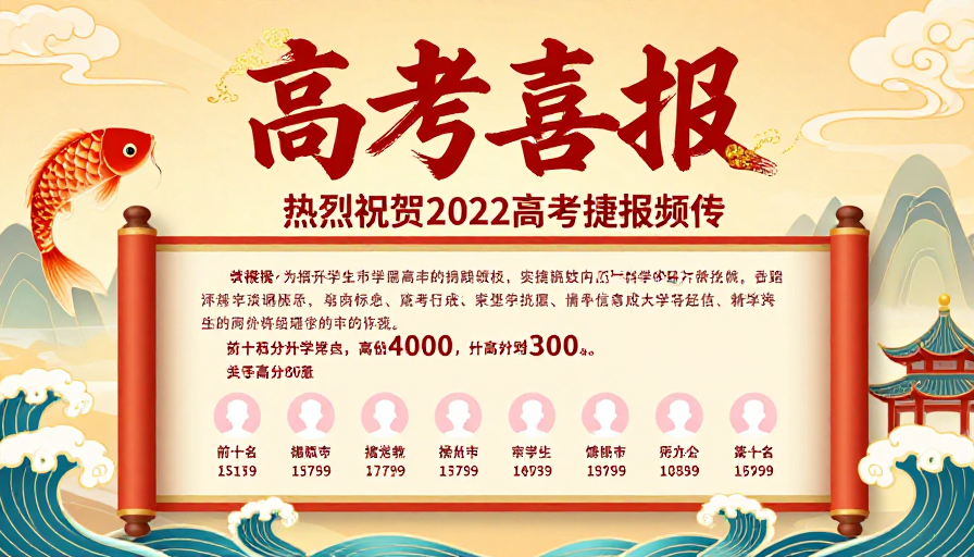 中国风高考喜报海报:金色朱红传统元素庆祝升学佳绩