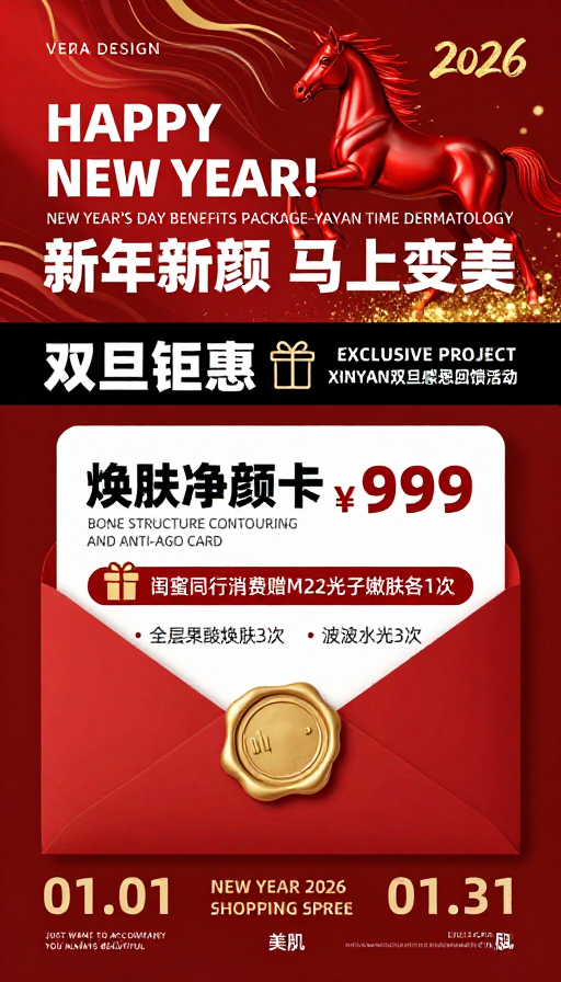 2026中国新年奢华医美促销海报