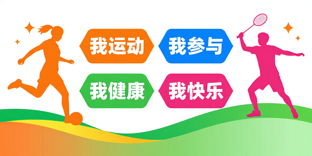 活力现代运动健康宣传海报：我运动·我参与·我健康·我快乐