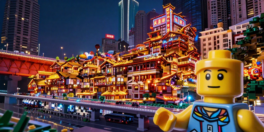 乐高洪崖洞微缩夜景：未来科幻自拍