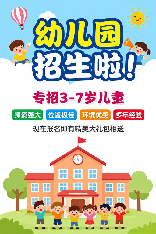 清新蓝白童趣风幼儿园招生海报