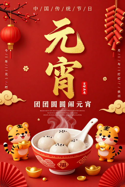 金红元宵佳节贺岁：传统与现代融合的节日海报