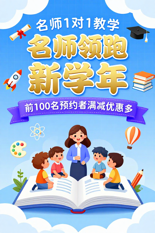 名师领跑新学年：清新插画教育宣传海报