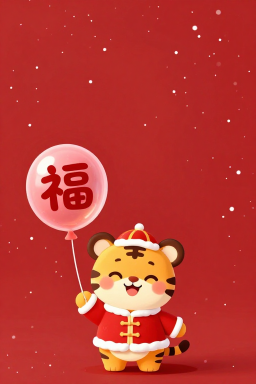 喜庆冬日卡通幼虎迎福春节插画