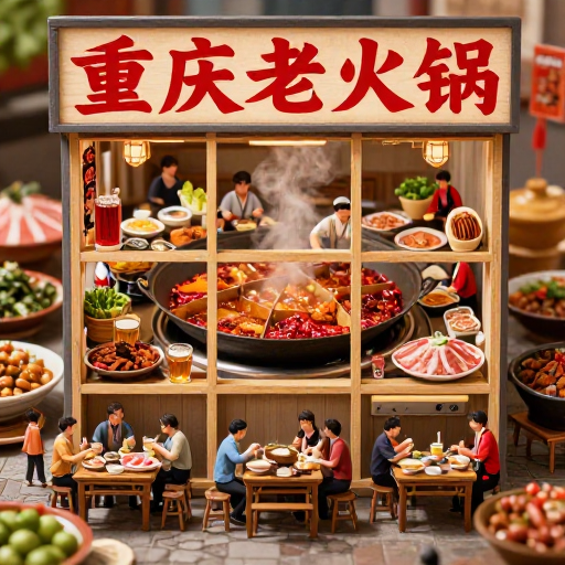 重庆老火锅巨幅微缩模型:街头美食场景实拍