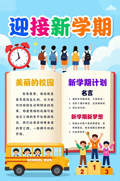 活力校园迎新：清新手绘新学期海报