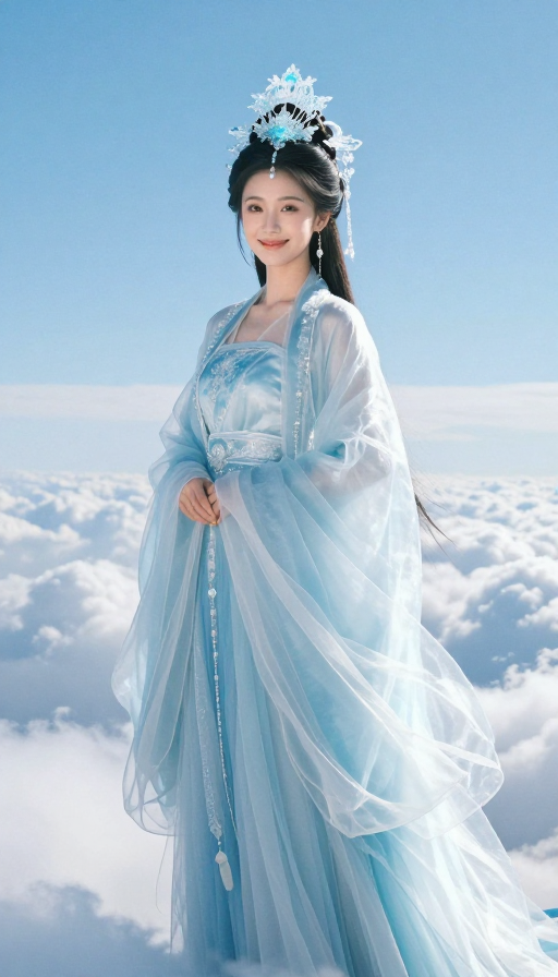 冰蓝仙子云端微笑：超真实古风人像大片