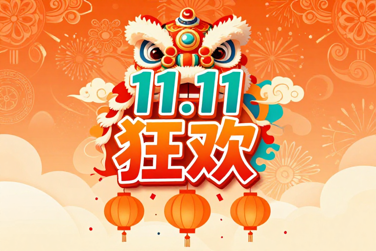 中国舞狮插画与11.11狂欢主题