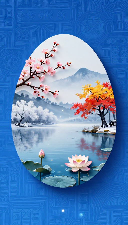 新中式蛋形层叠·四季幻境超现实艺术图