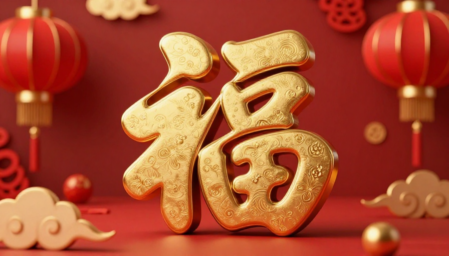 金色福字春节装饰高清摄影图