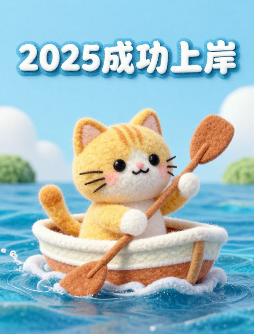 金渐层猫乘风破浪：羊毛毡2025上岸励志画