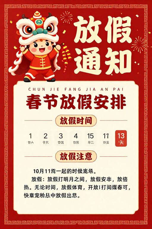 红金配色中国风春节放假通知海报