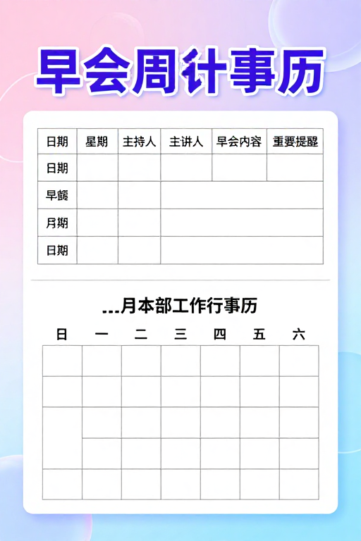 清新职场月度计划表：早会周行事历与行政日历