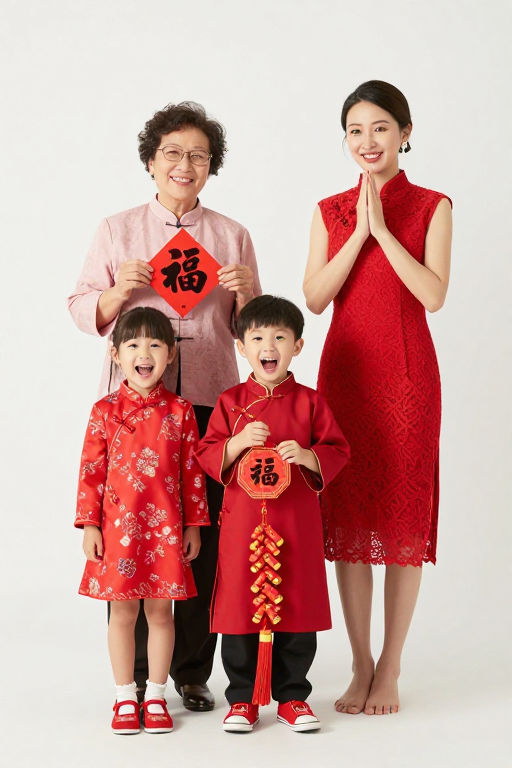 三代同庆笑迎新春 家庭团圆喜庆图