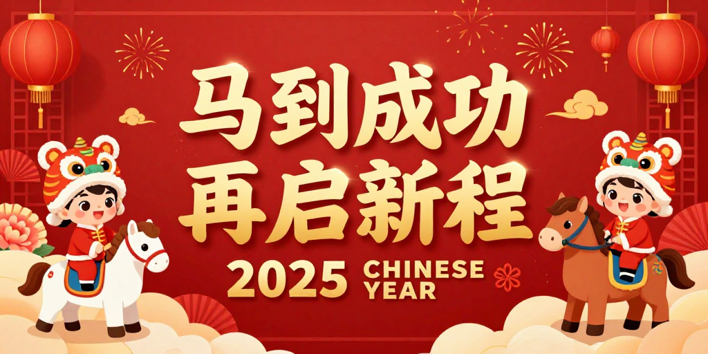 中国风新年喜庆横幅，金色烫金书法标题