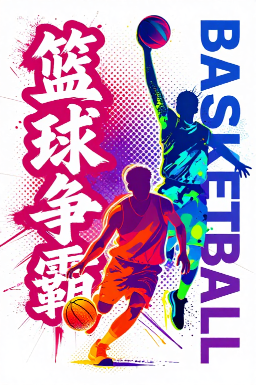 活力街头篮球争霸:撞色涂鸦与中西文字艺术海报