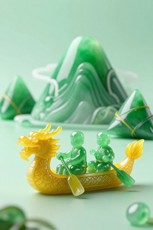 国潮玉雕龙舟:翡翠童舟的古典韵律