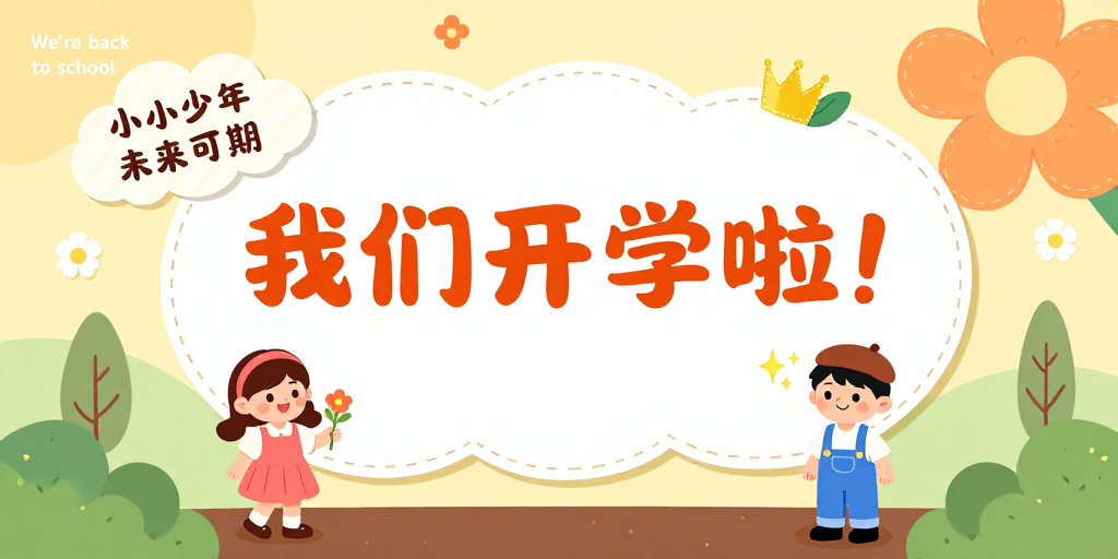温馨手绘开学海报,童趣迎接新学年
