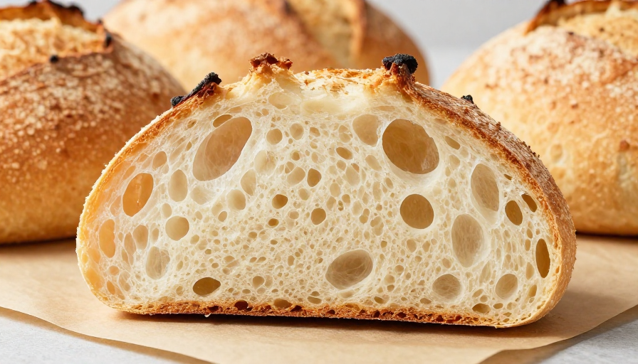 金黄酥脆乡村面包横截面展示