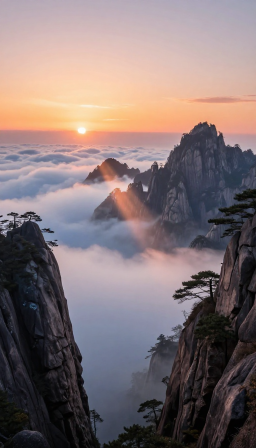 黄山日出：云海翻腾中的金色奇观