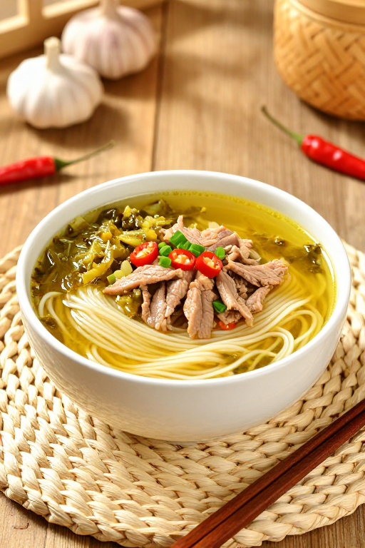 酸菜肉丝面:暖光下的家常美味