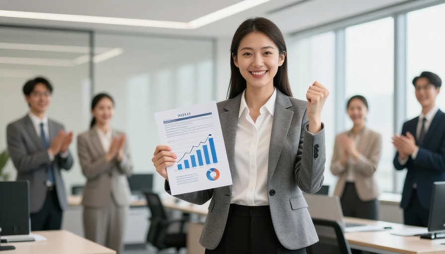 亚洲女性自信展示2024 Q1业绩，办公庆祝时刻