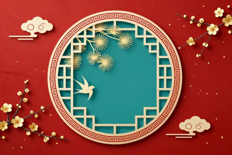 红绸青窗松梅雅韵 传统节庆装饰背景