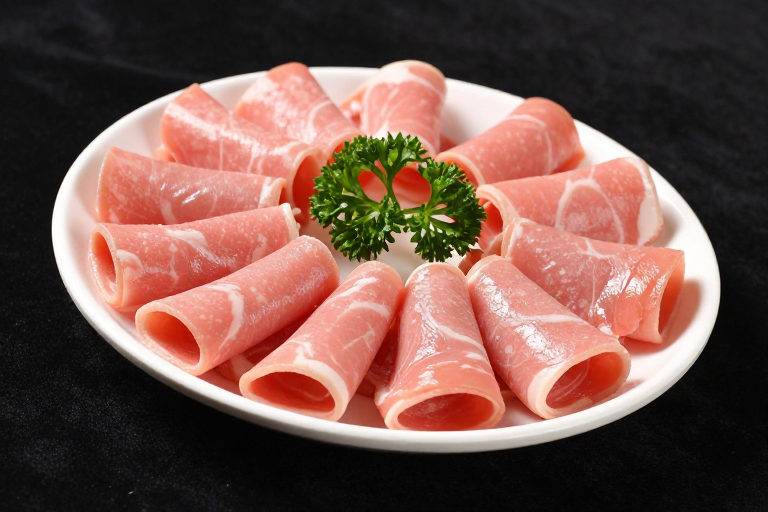 新鲜猪肠卷特写：黑丝绒背景下的自然高光与细腻纹理