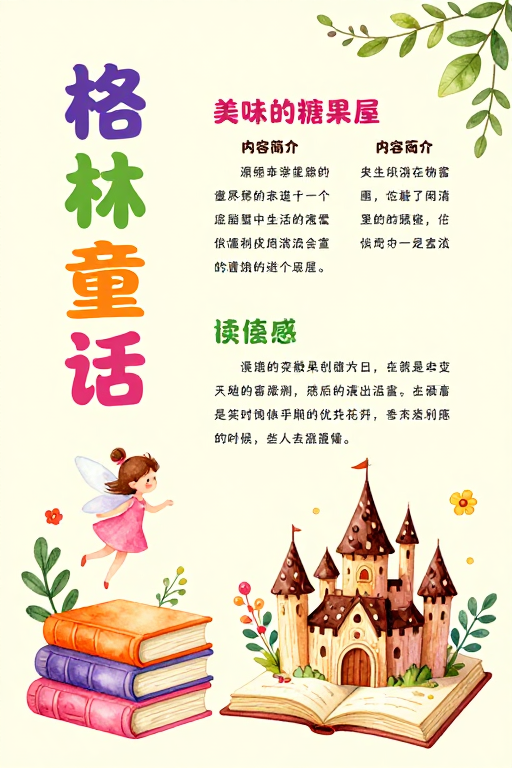童趣水彩风《格林童话》儿童读物海报