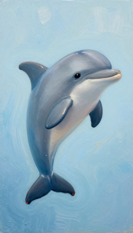 可爱迷你海豚油画风格艺术插图