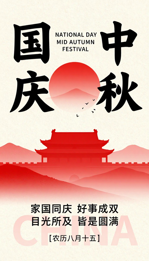 国风双节海报：国庆中秋共庆盛典